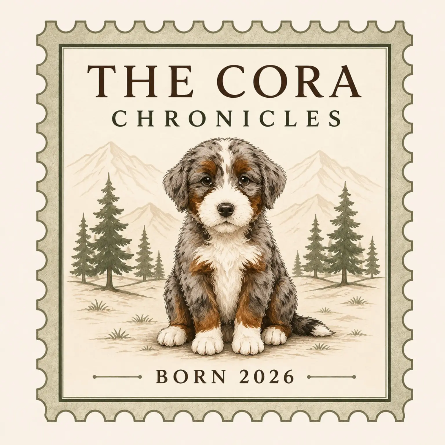 Large rectangular The Cora Chronicles illustrated stamp